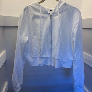 Yimoon white cropped zip up hoodie